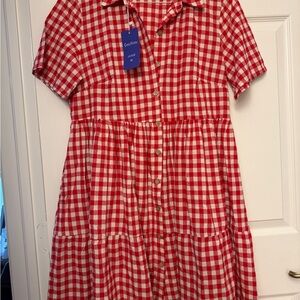 Charming Red and White Plaid Casual Dress